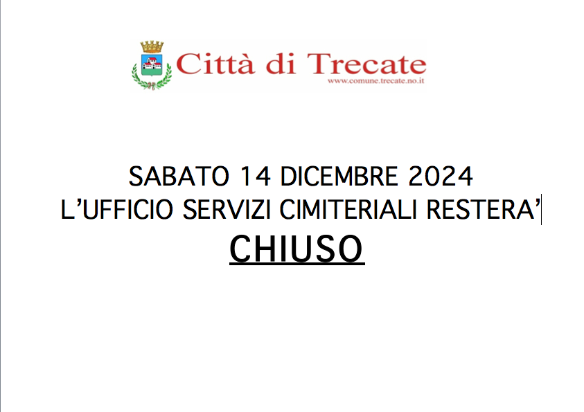 Chiusura degli Uffici cimiteriali il 14 dicembre