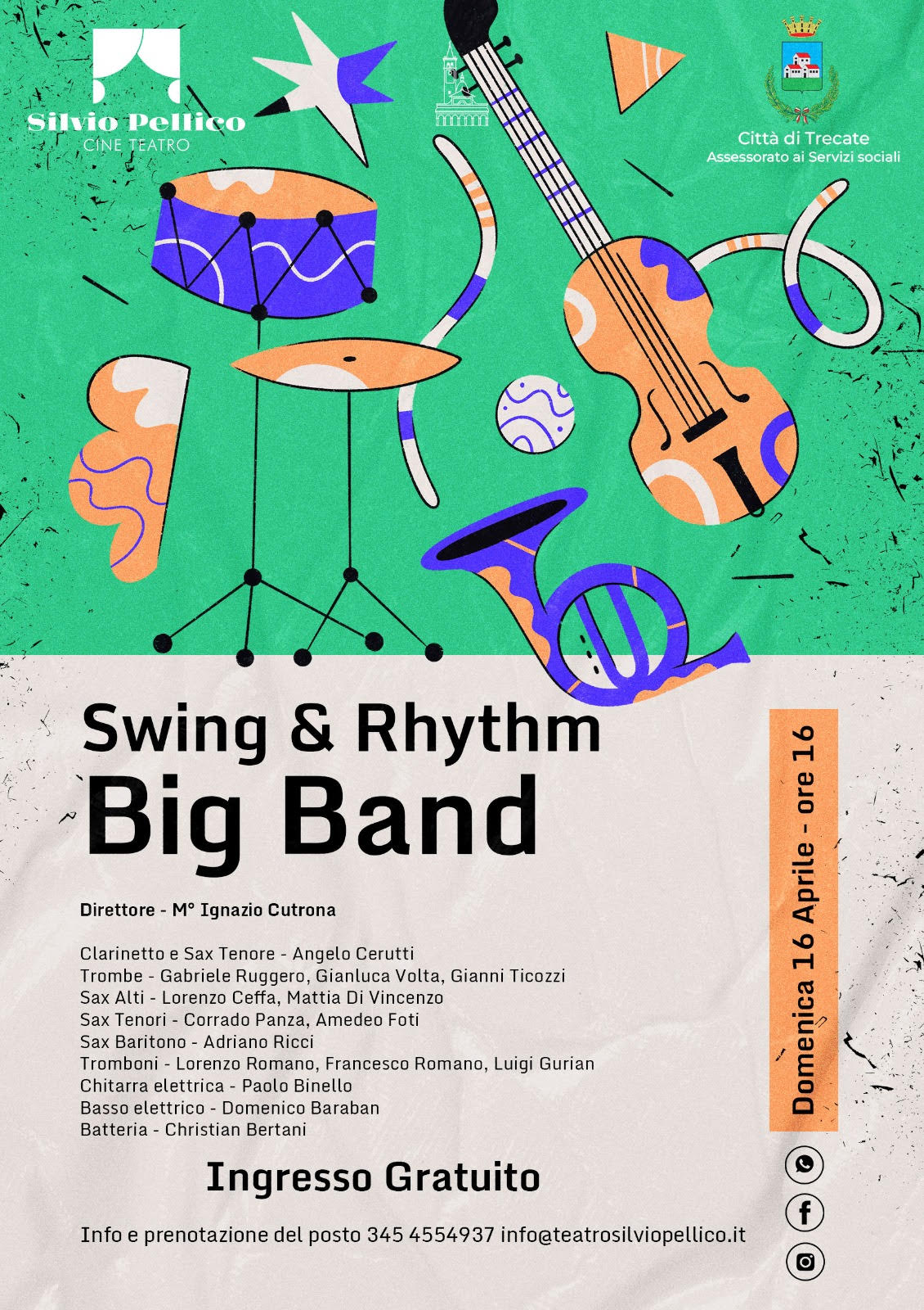 Con “Sipario Aperto Per Trecate” Il 16 Aprile “Swing & Rhythm Big Band In Concerto” Al Teatro “Silvio Pellico”